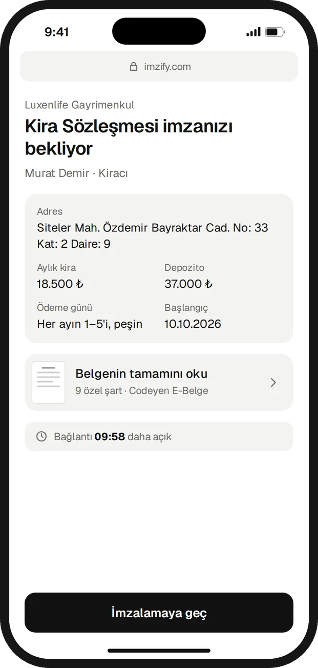 Müşteri telefonunda imza sayfası