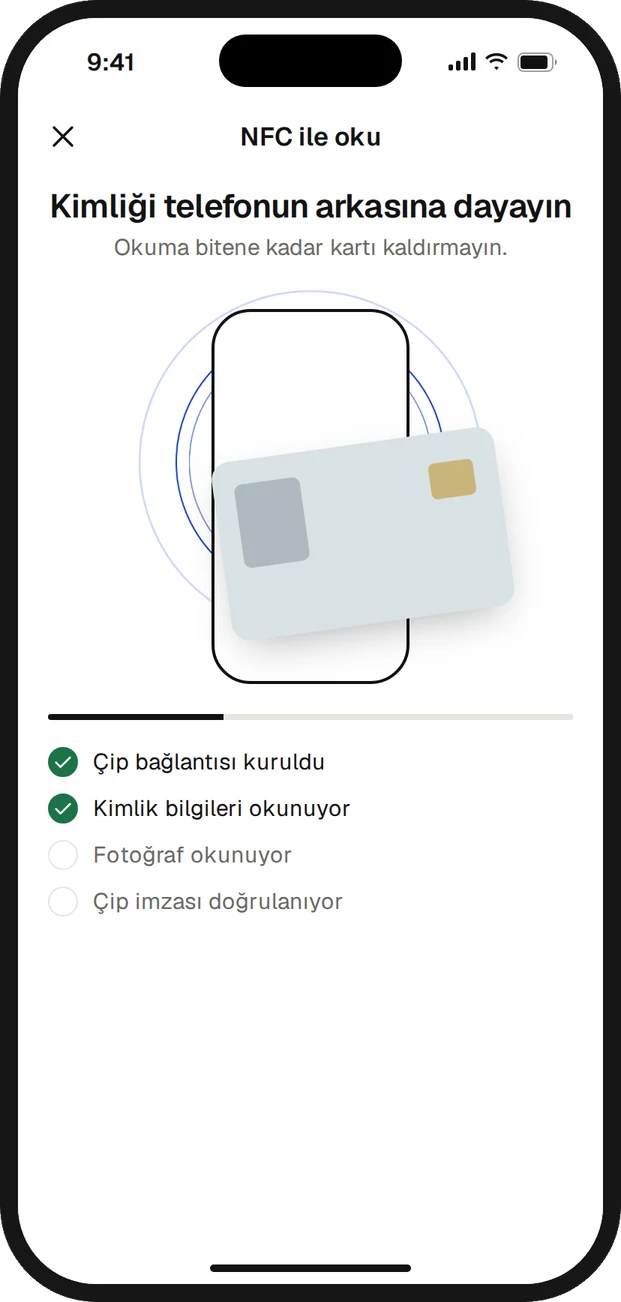 NFC ile kimlik okuma ekranı